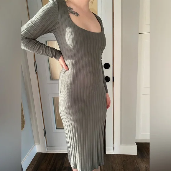 french grey arielle knit dress Patricia Long Jersey Knit Ruffle Sleeveless Dress main image 1